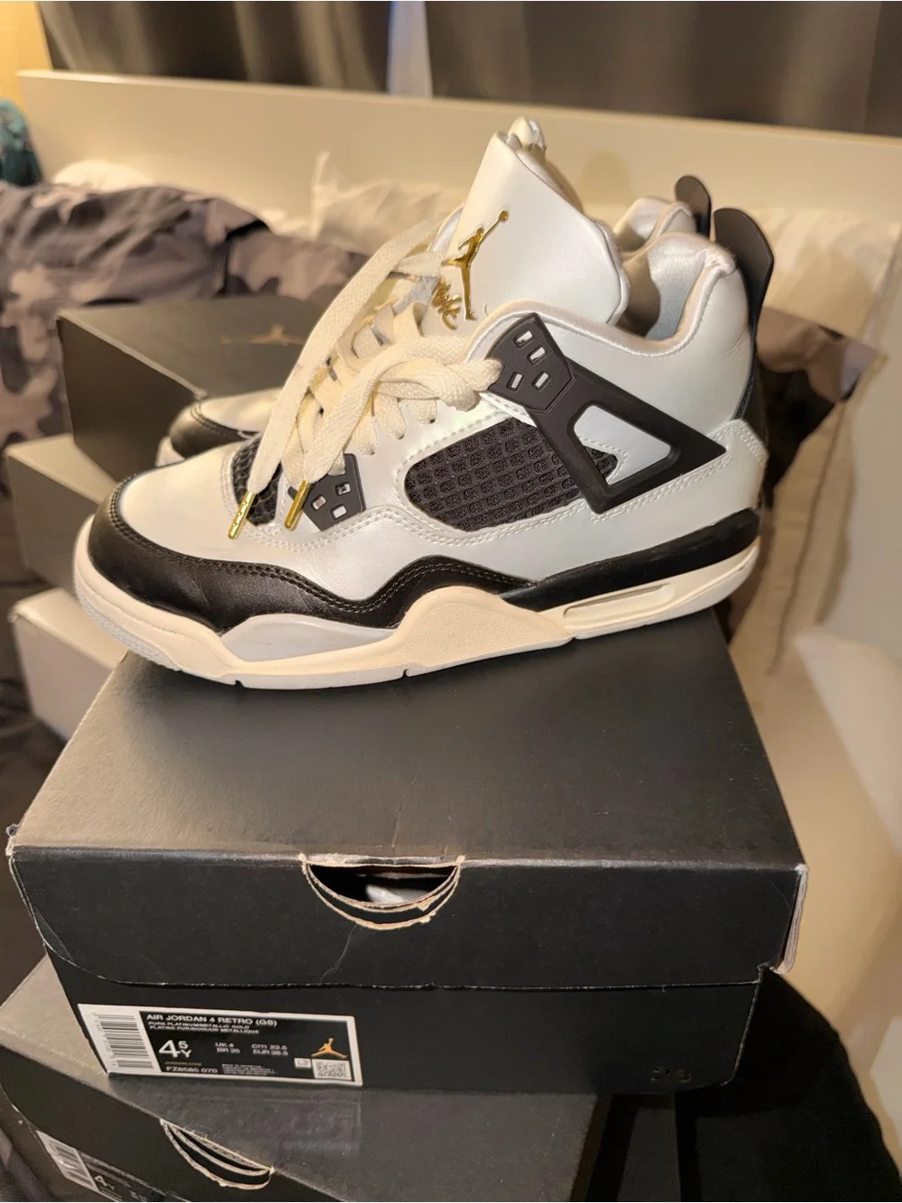 Jordan 4 Men’s Sneakers - White, Black, Gold
